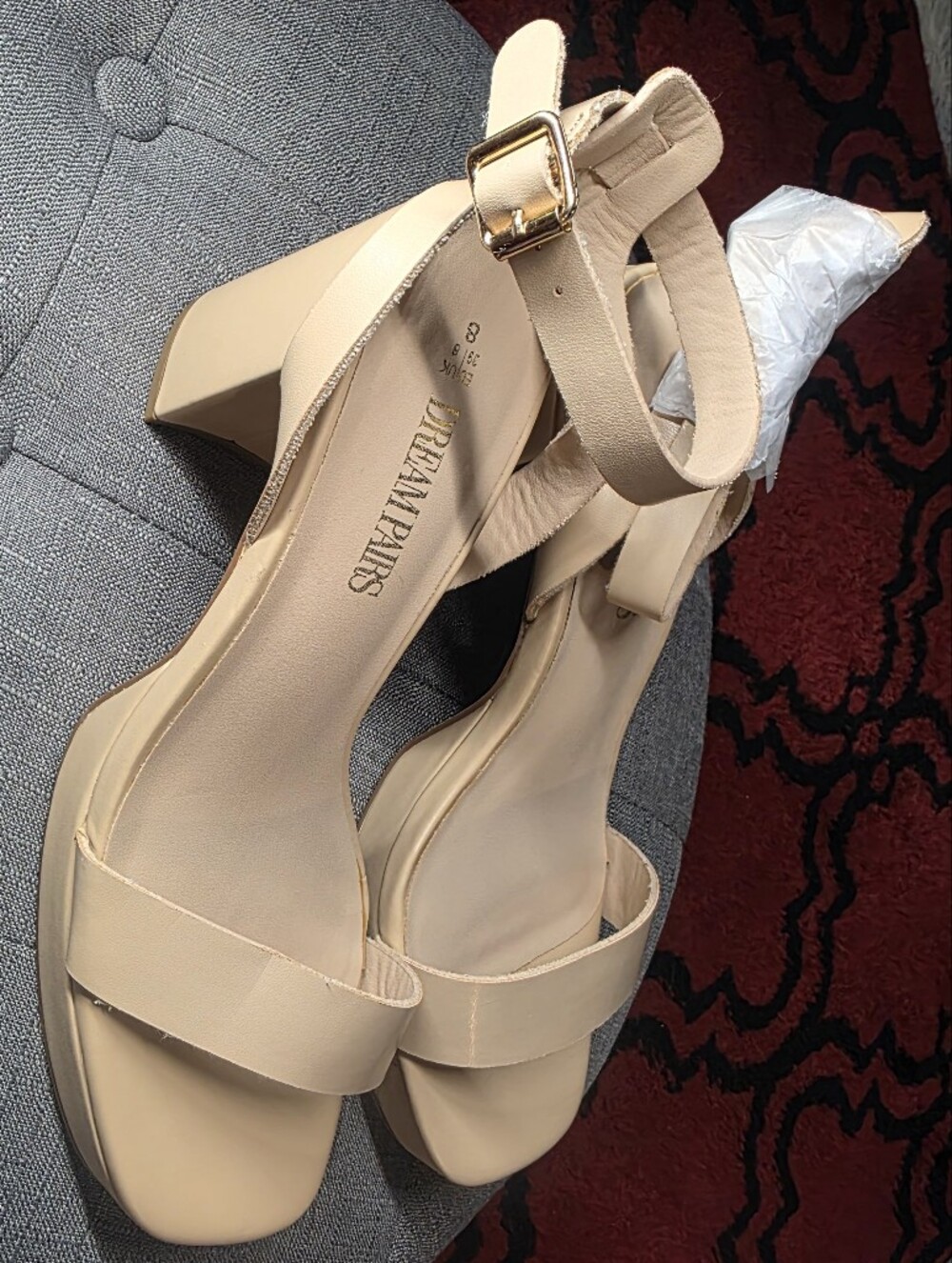 Dream Pairs Women's Nude Block Heel Sandals Comfortable Sz8